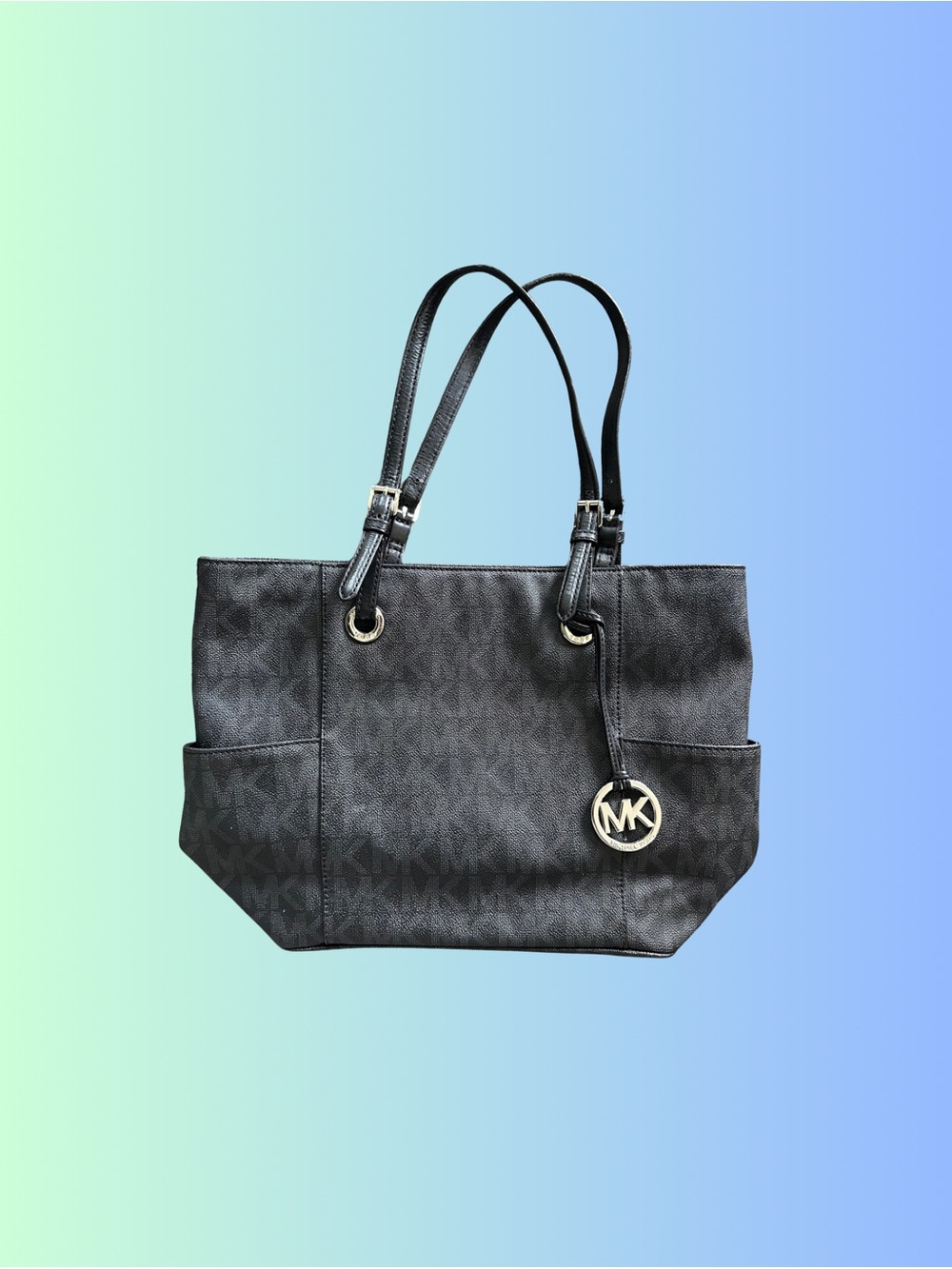 Michael Kors Black Logo-Print Tote with MK Charm
